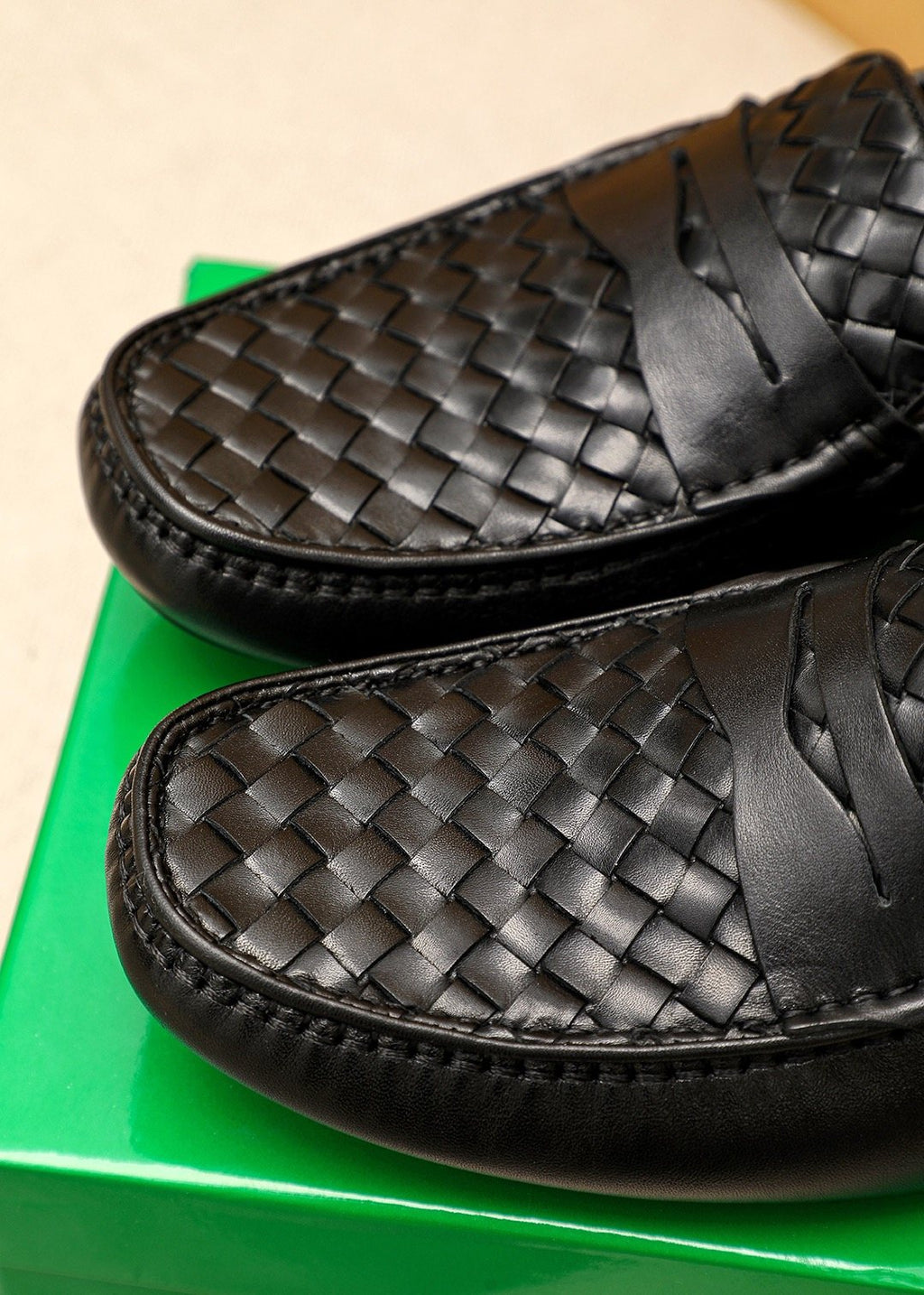 Bottega Veneta Black Woven Leather Loafers — detail