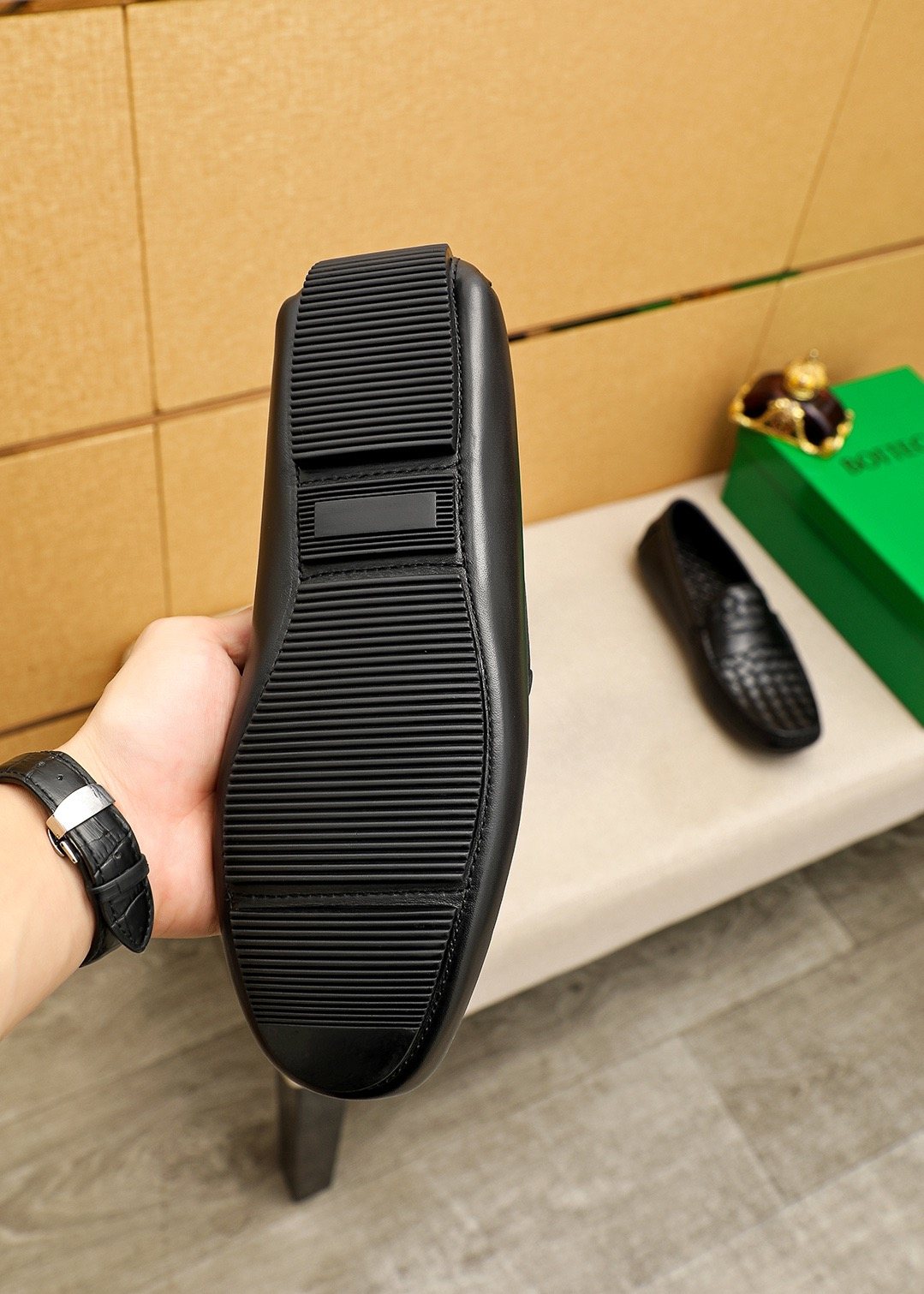 Bottega Veneta Black Woven Leather Loafers — side
