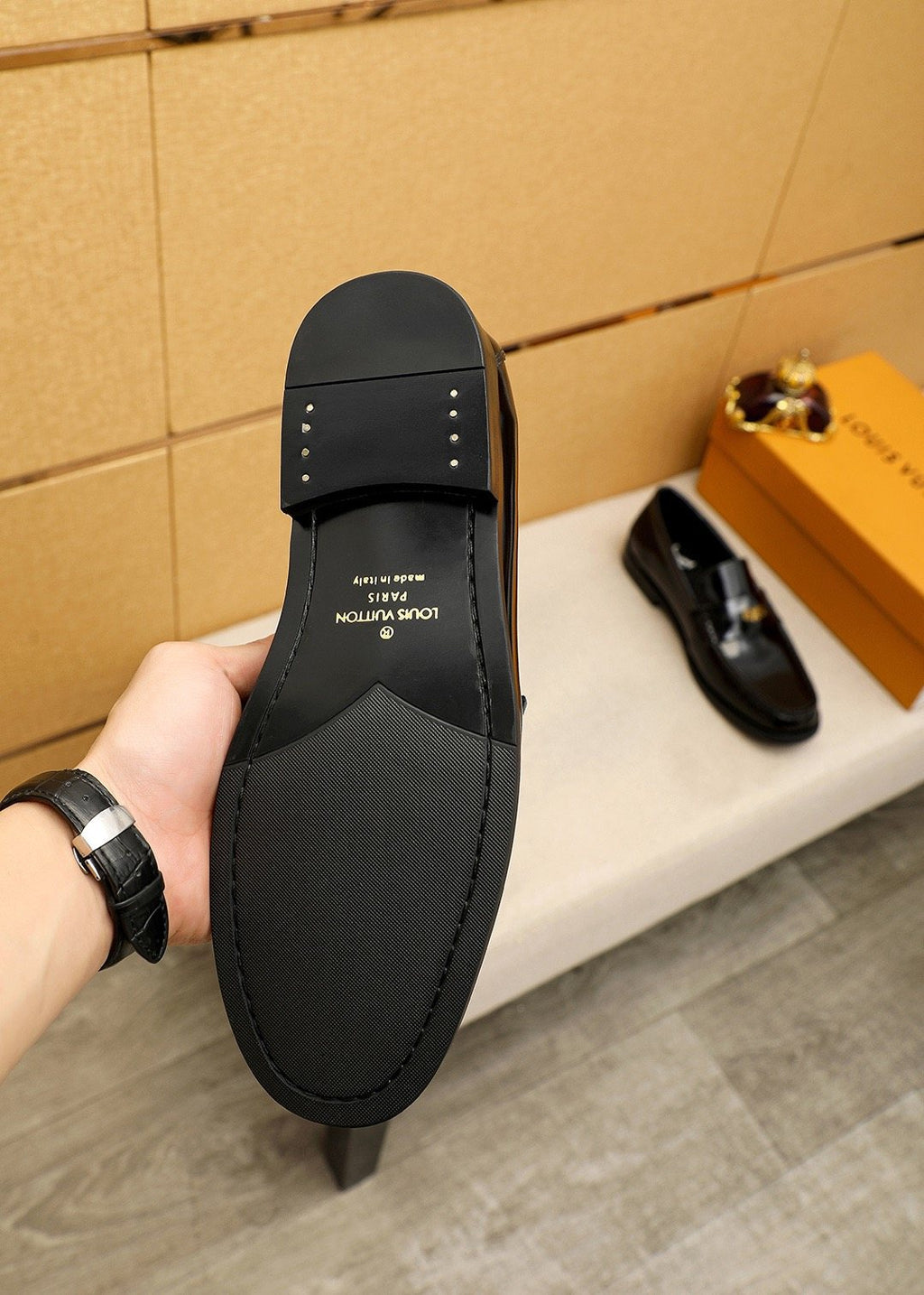 Louis Vuitton Black Leather Buckle Loafers — back