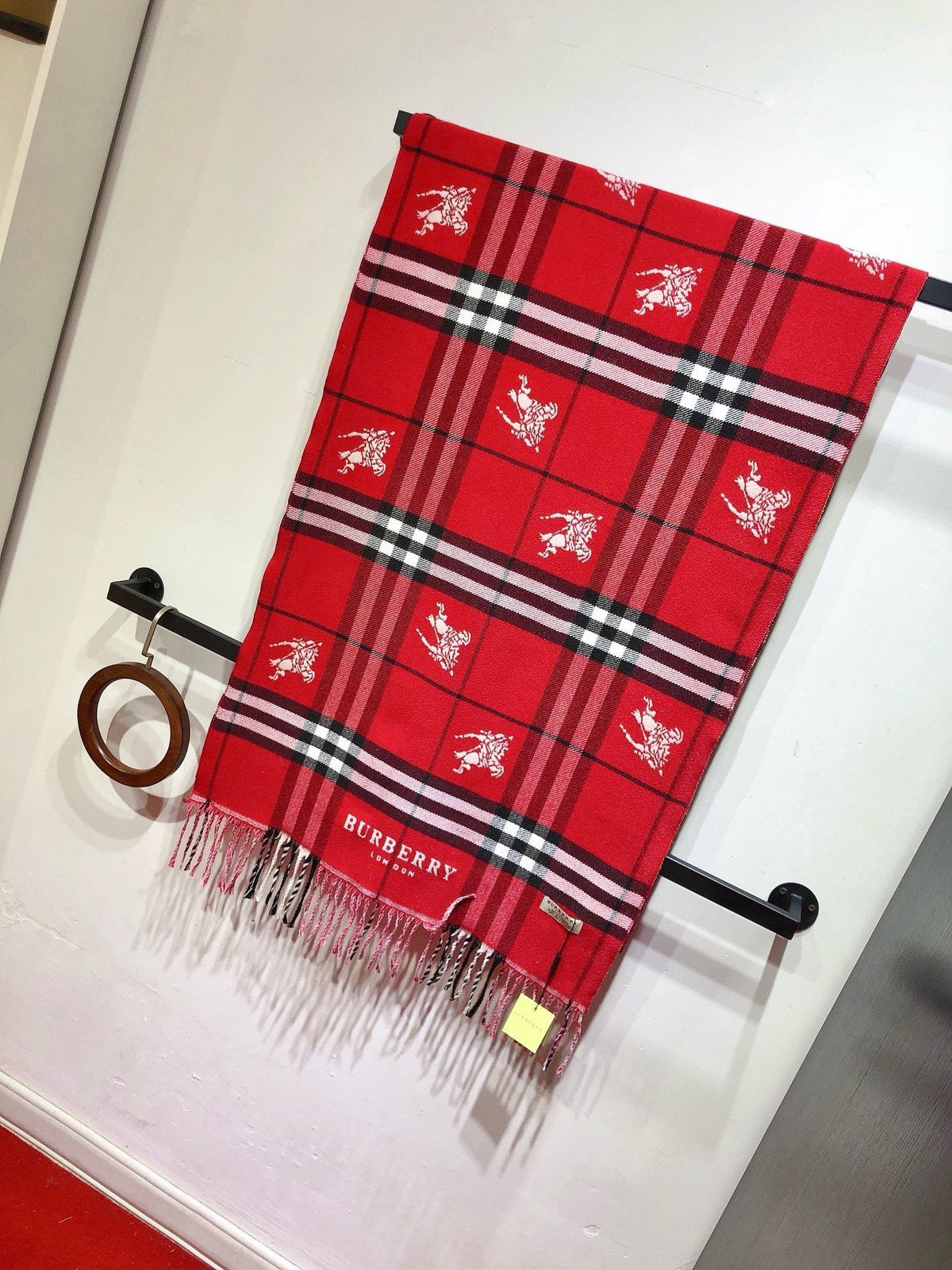 Burberry Embroidered Plaid Fringe Scarf — hero