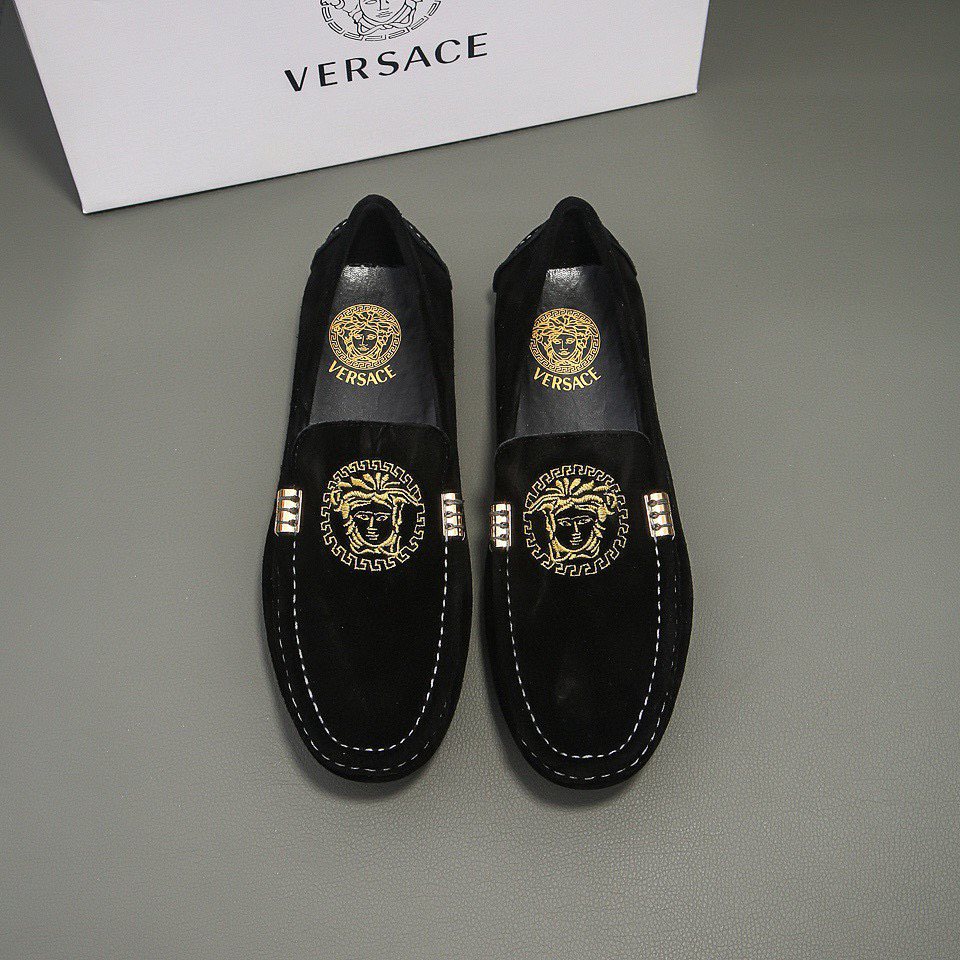Versace Black Gold-Tone Hardware Loafers — front