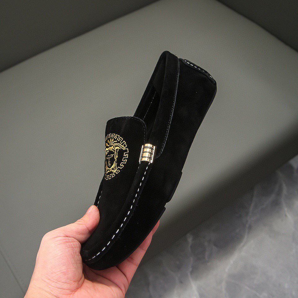 Versace Black Gold-Tone Hardware Loafers — side