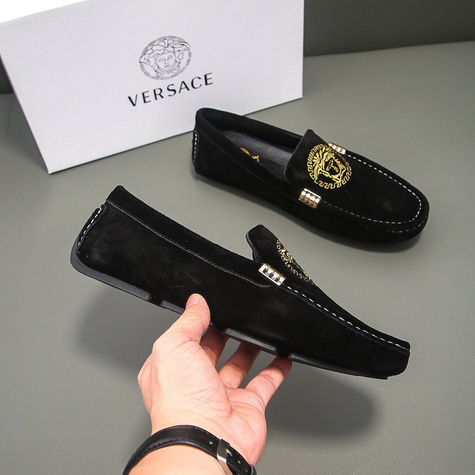 Versace Black Gold-Tone Hardware Loafers — side