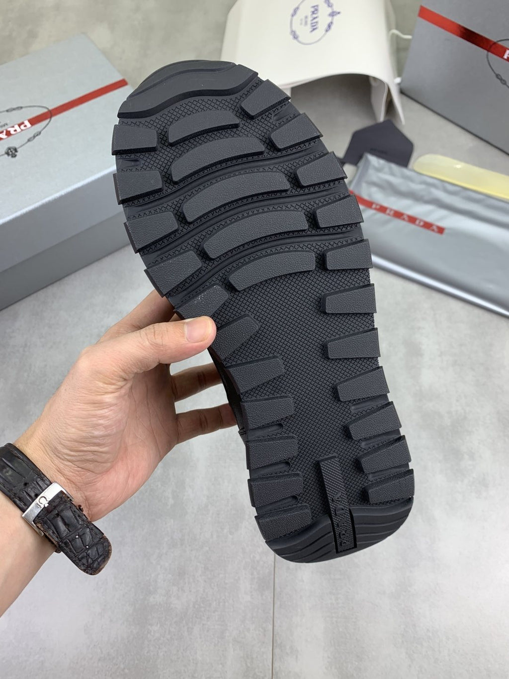Prada Black Lug Sole Sneakers — detail