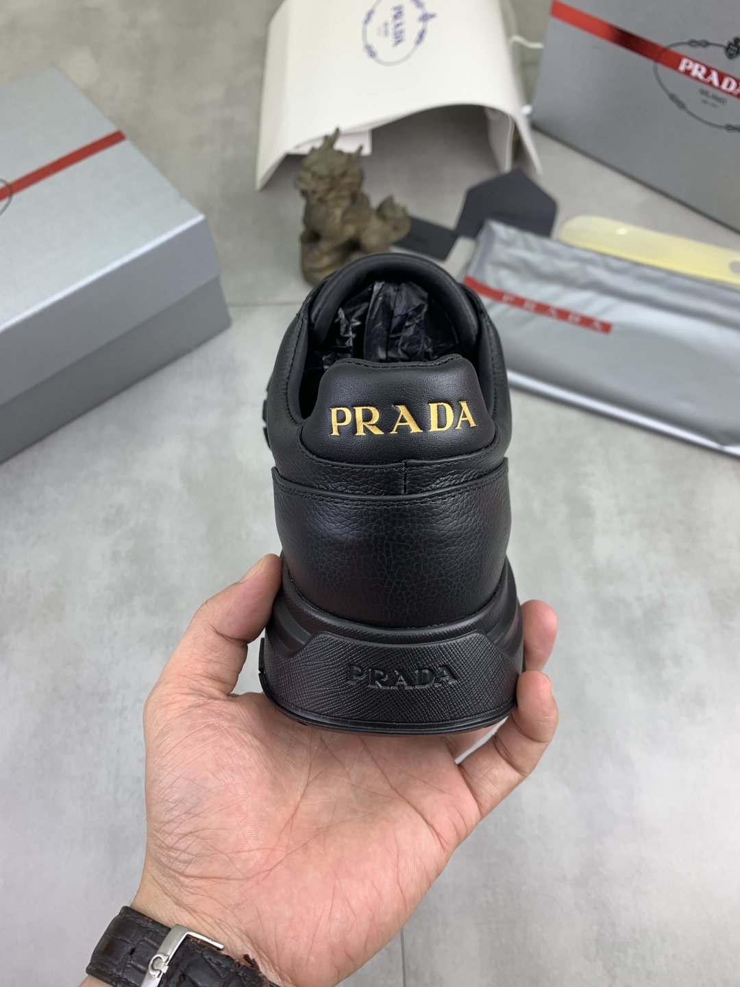 Prada Black Lug Sole Sneakers — back