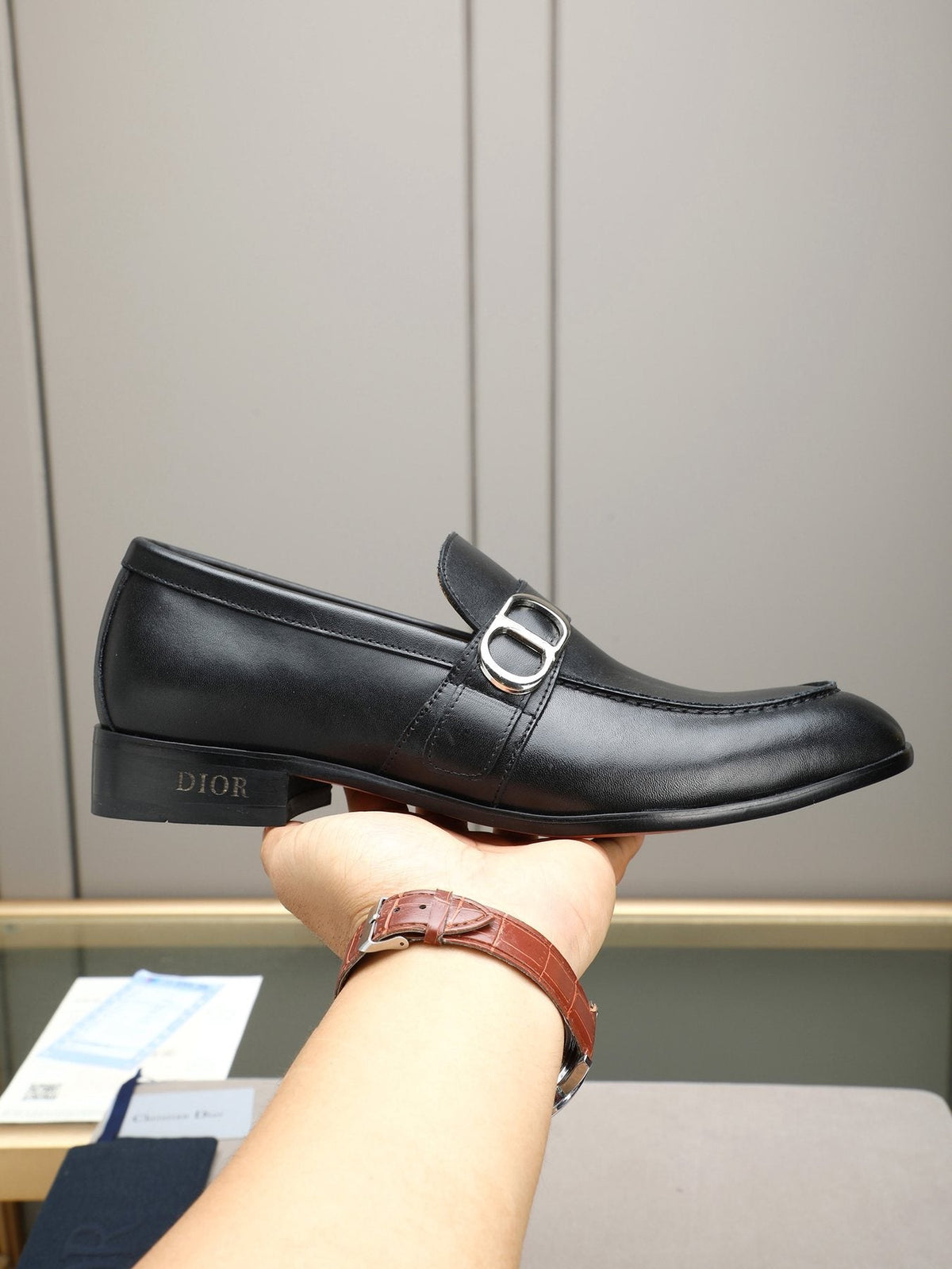 Dior Black Buckle Loafers — model