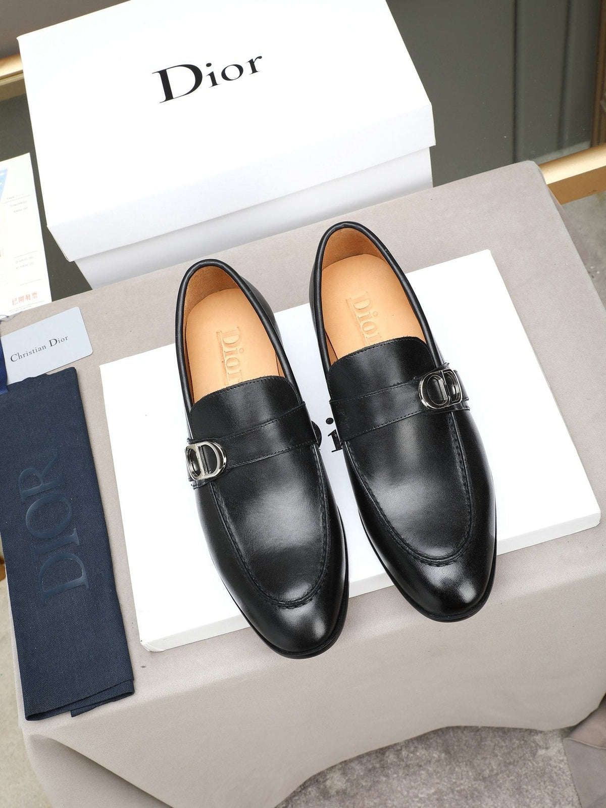 Dior Black Buckle Loafers — front