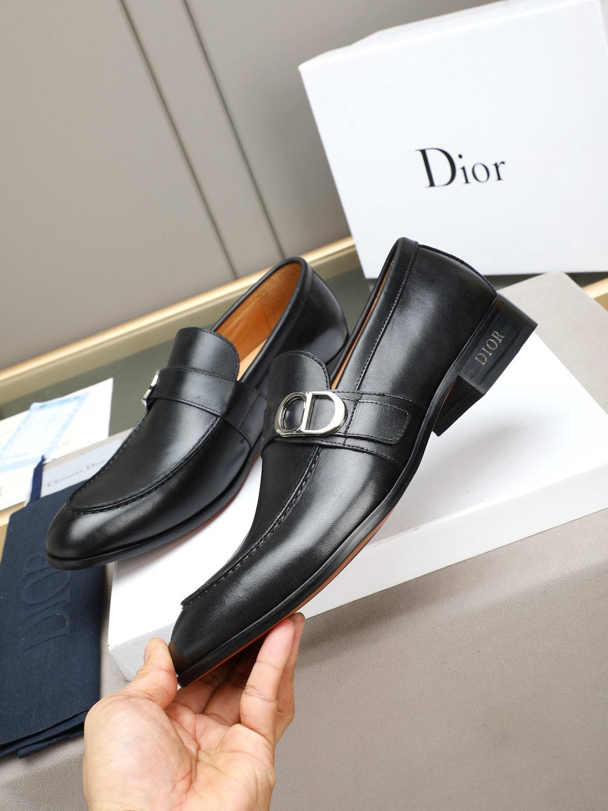 Dior Black Buckle Loafers — front