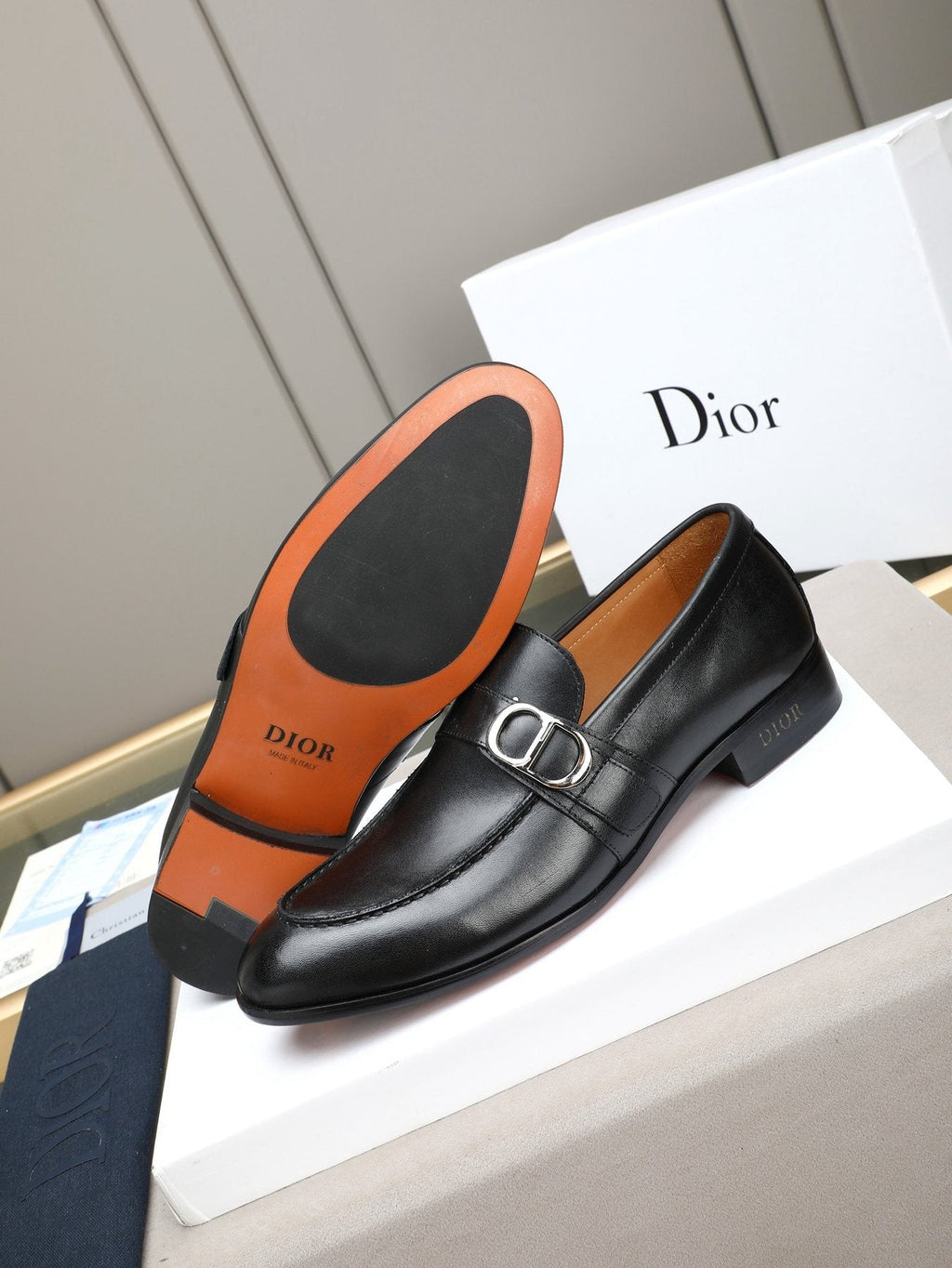Dior Black Buckle Loafers — side