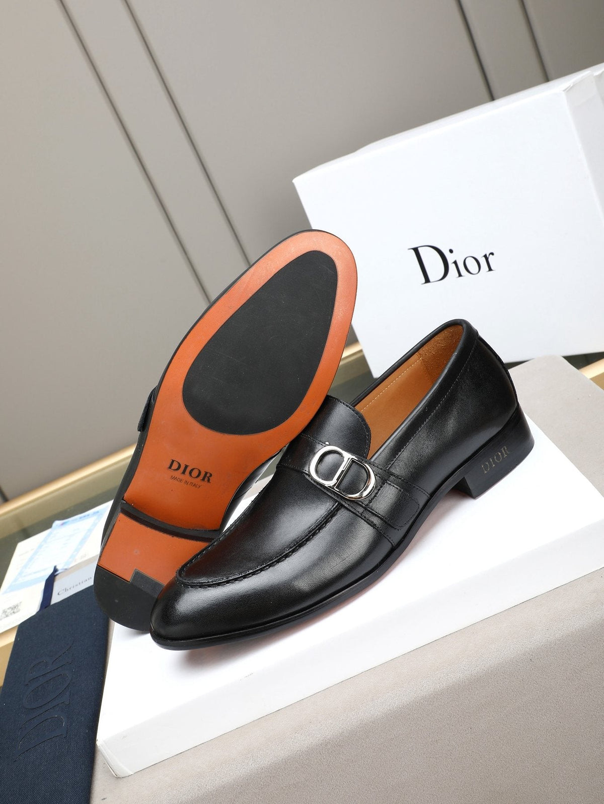 Dior Black Buckle Loafers — side