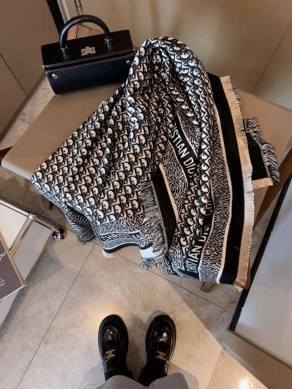 Dior Monogram Fringe Square Scarf — side