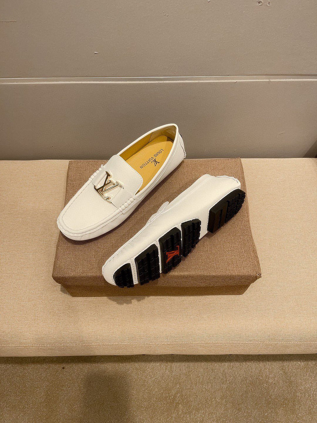 Louis Vuitton Cream White Logo Loafers — side