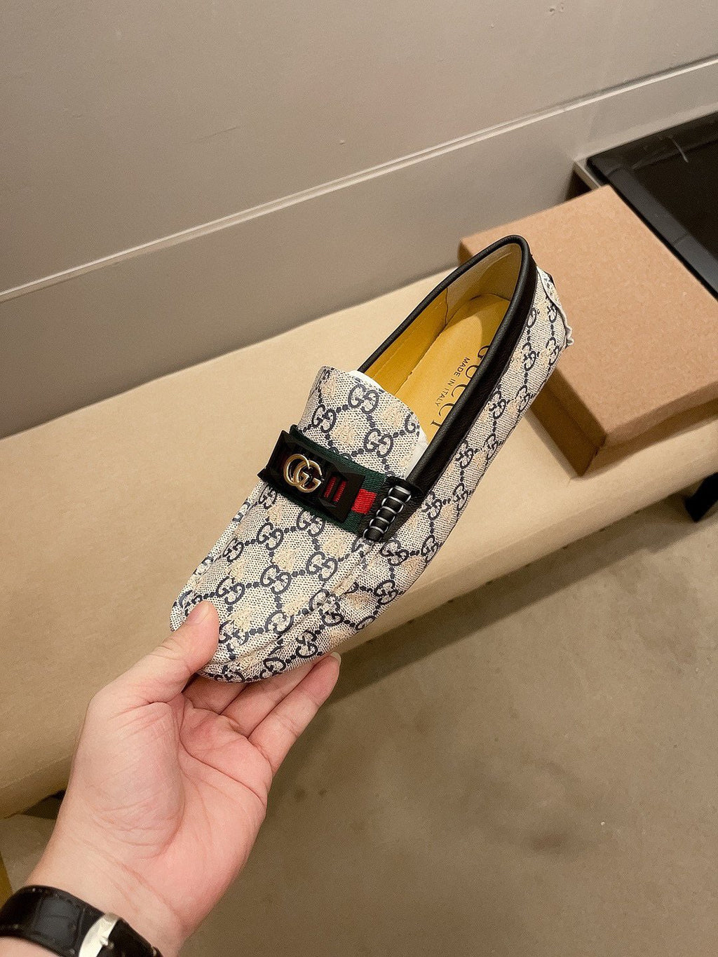 Gucci Monogram Stripe Loafers — front