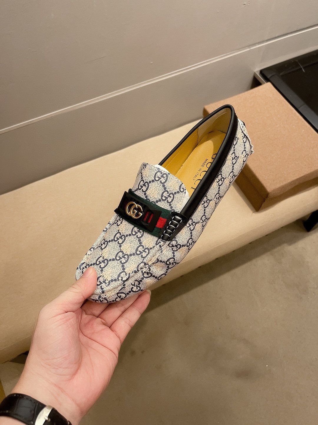 Gucci Monogram Stripe Loafers — front