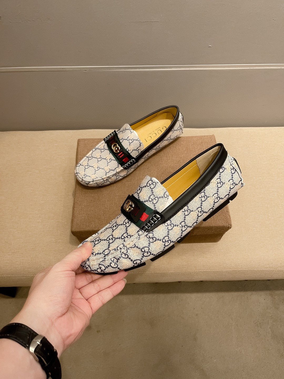 Gucci Monogram Stripe Loafers — front