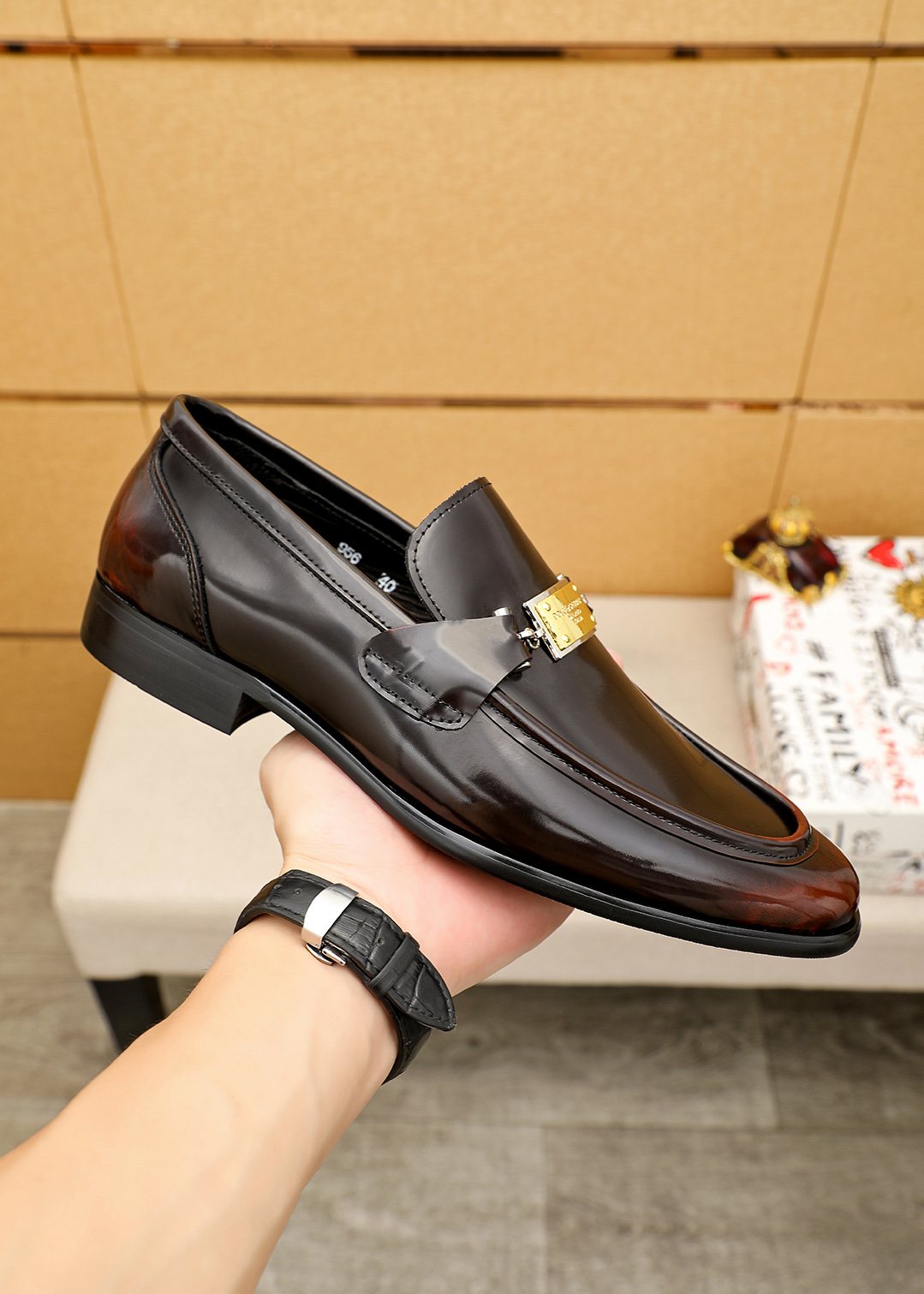 Dolce & Gabbana Dark Brown Buckle Loafers — model