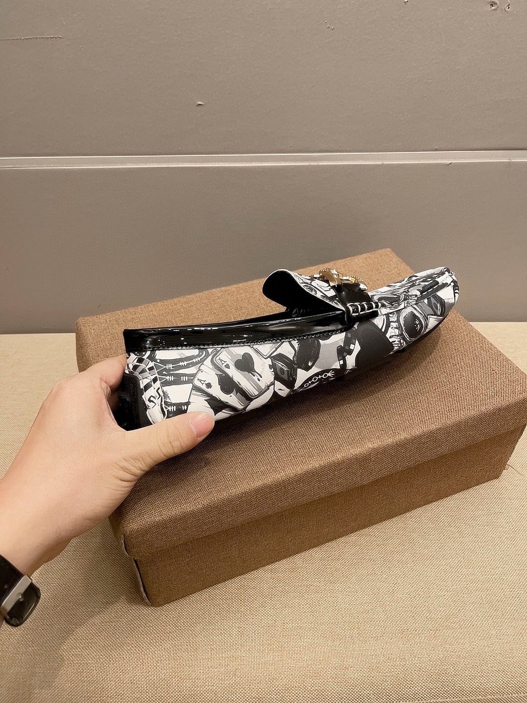 Black & White Graphic Gold-Tone Loafers — side