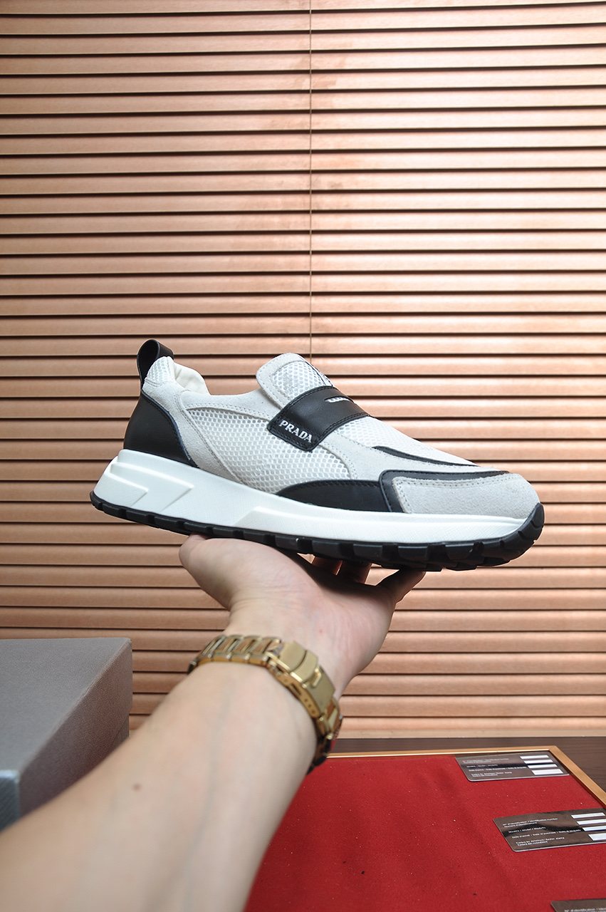 Prada Black Strap Low-Top Sneakers — side