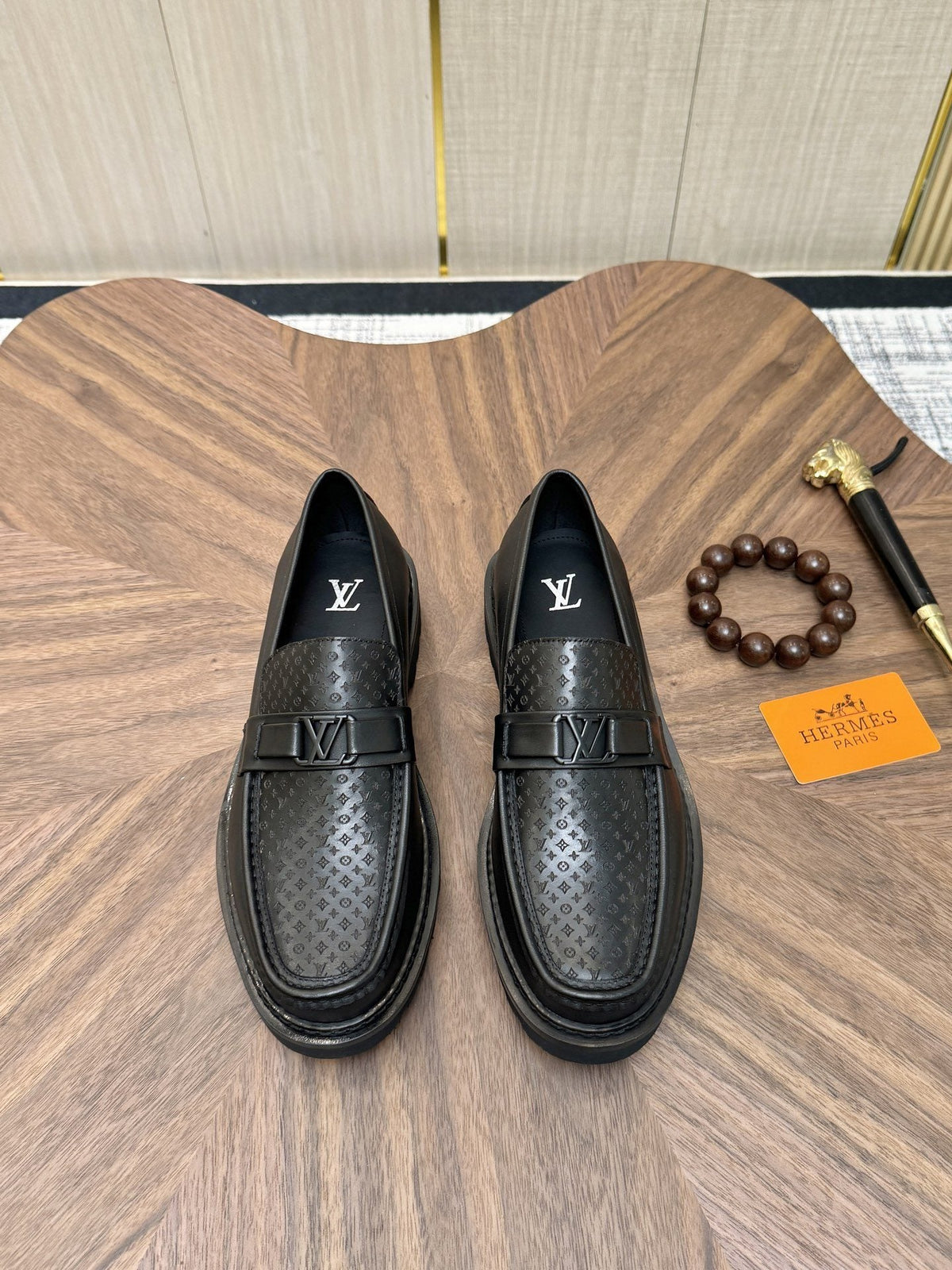 Louis Vuitton Black Textured Loafers — hero