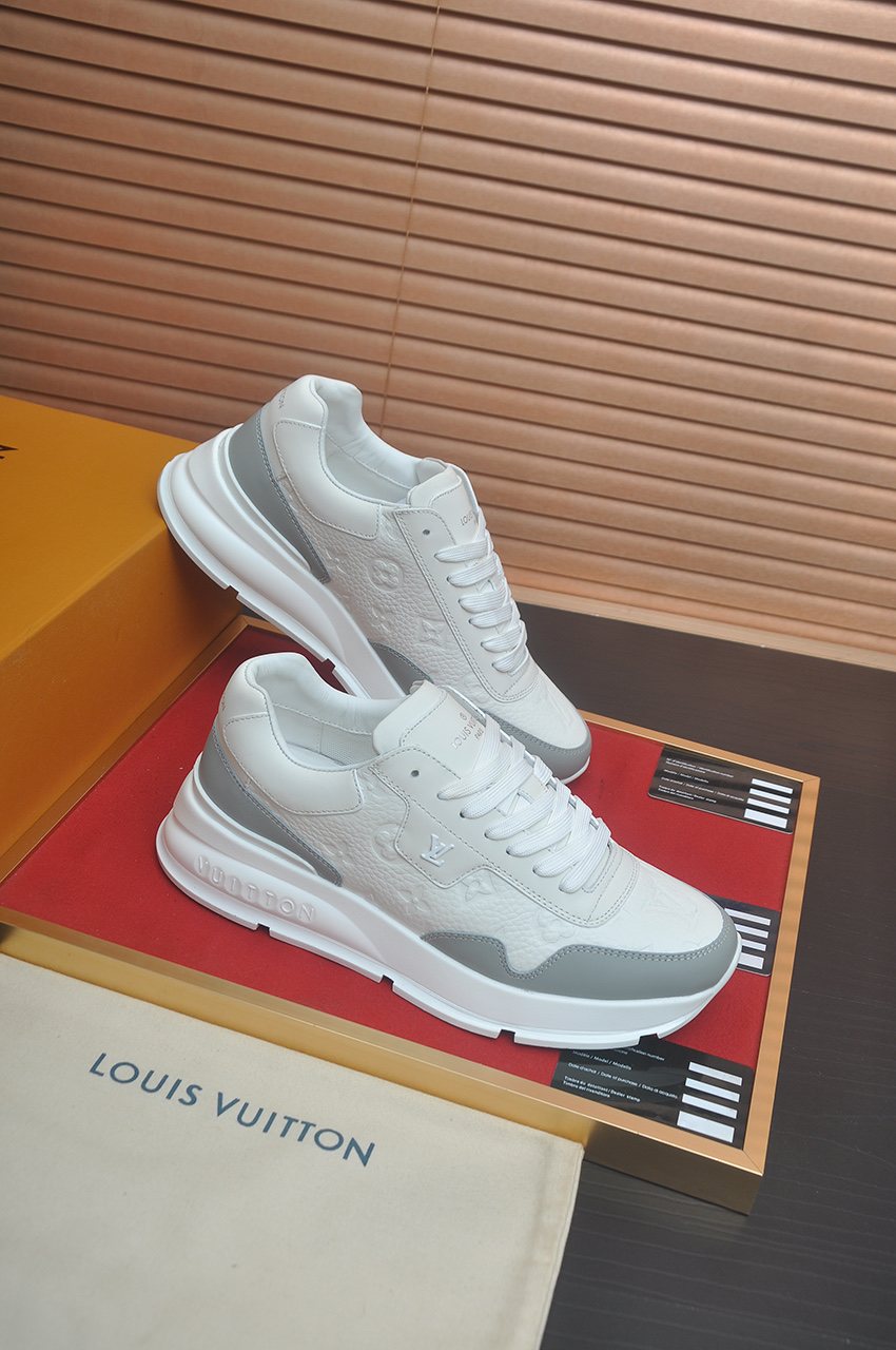 Louis Vuitton White and Light Gray Low-Top Sneakers — side