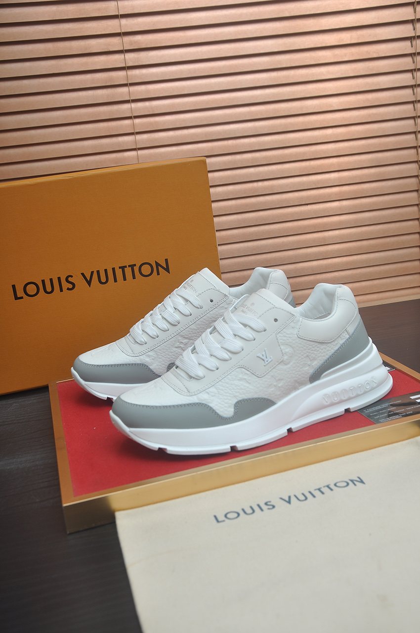 Louis Vuitton White and Light Gray Low-Top Sneakers — front