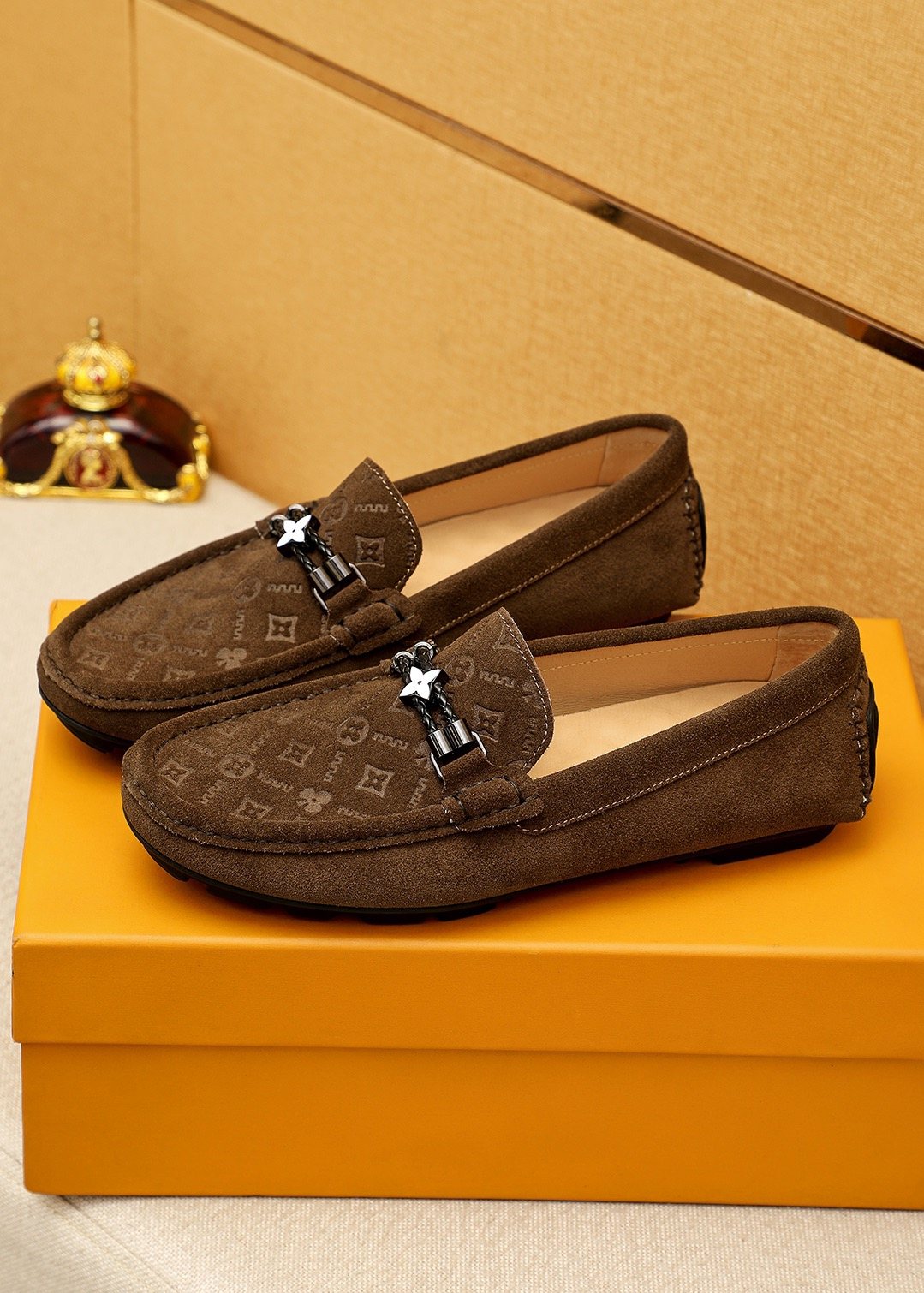 Louis Vuitton Embossed Metal-Detail Loafers — front
