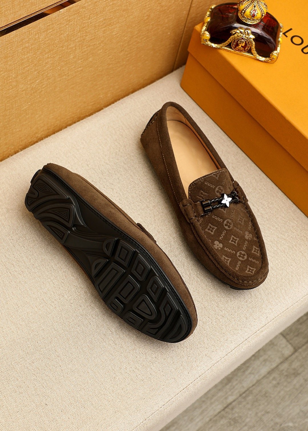 Louis Vuitton Embossed Metal-Detail Loafers — front