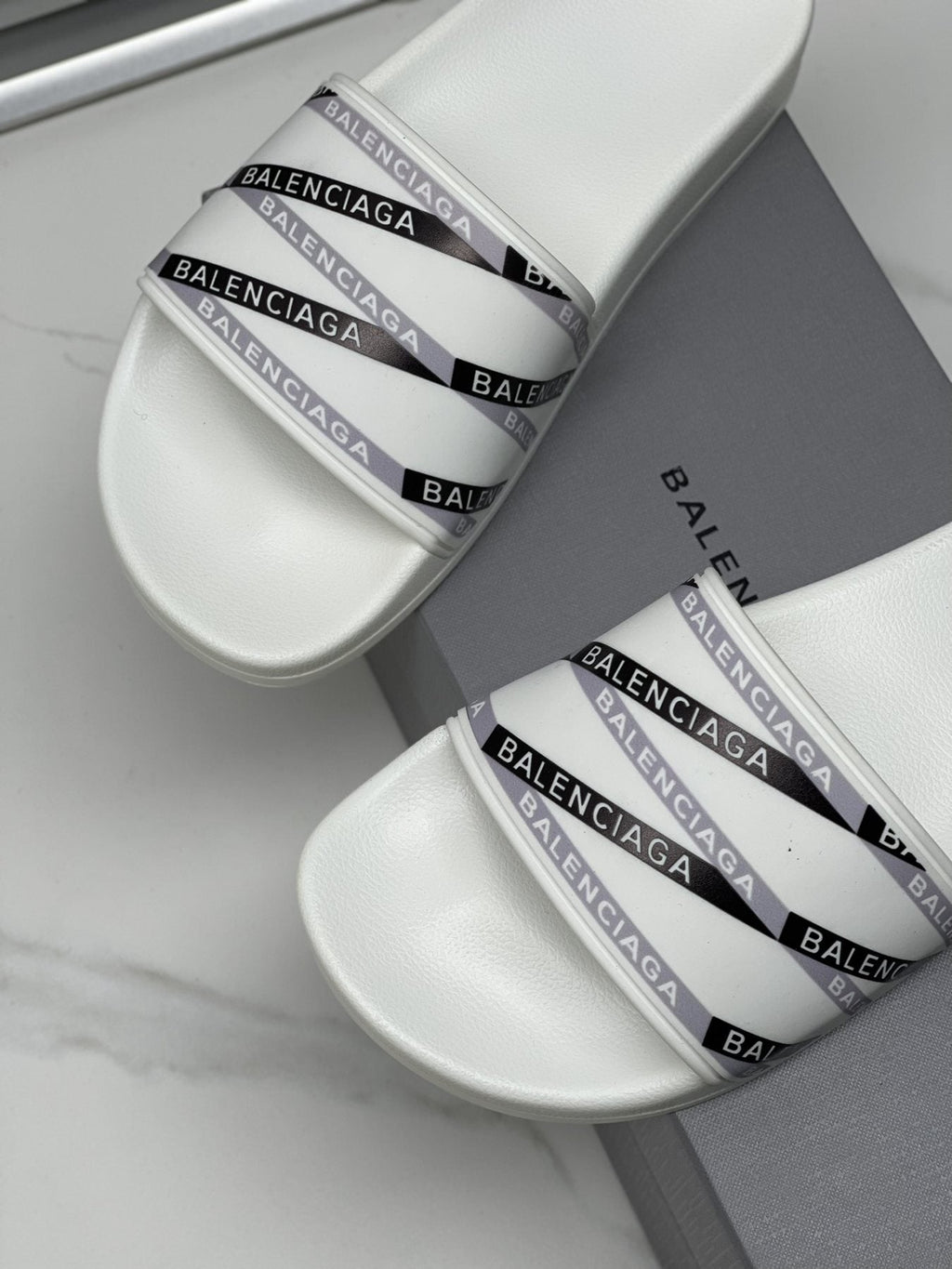 Balenciaga Logo Strap Slide Sandals — back