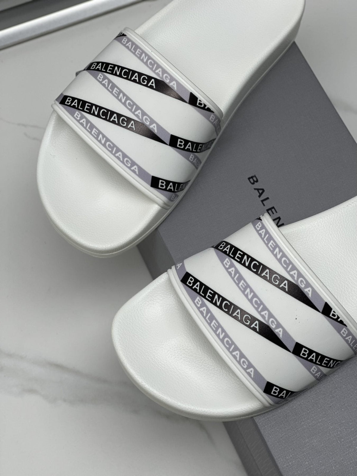 Balenciaga Logo Strap Slide Sandals — back