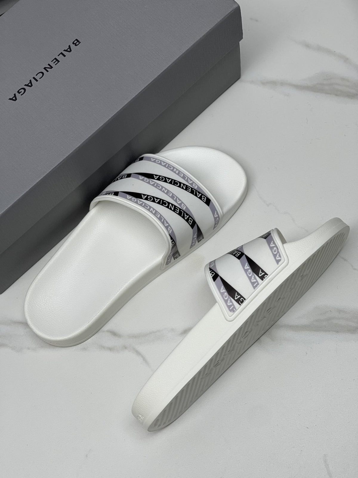 Balenciaga Logo Strap Slide Sandals — front