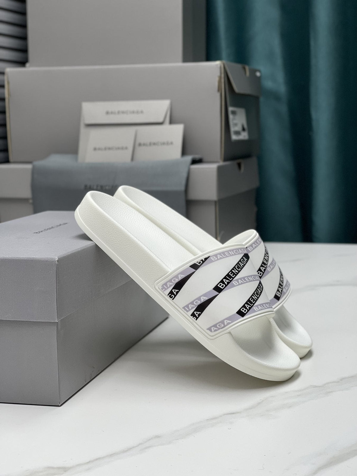 Balenciaga Logo Strap Slide Sandals — side