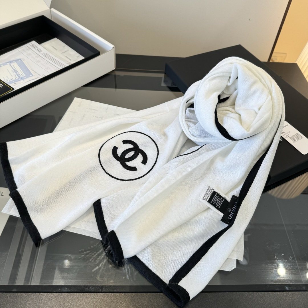 Chanel Reversible Contrast Trim Scarf Shawl — front