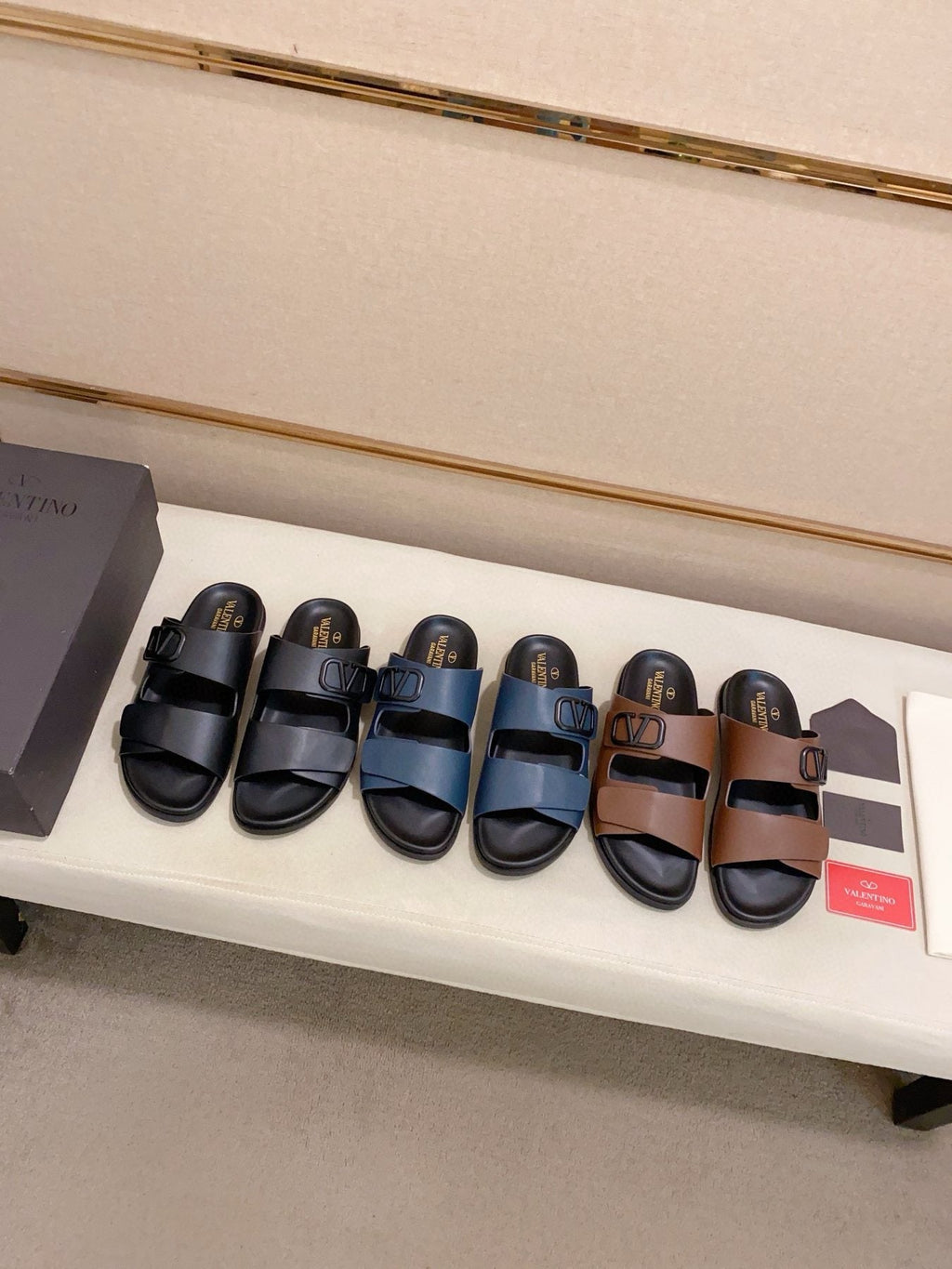 Valentino Two-Strap Buckle Slide Sandals — front