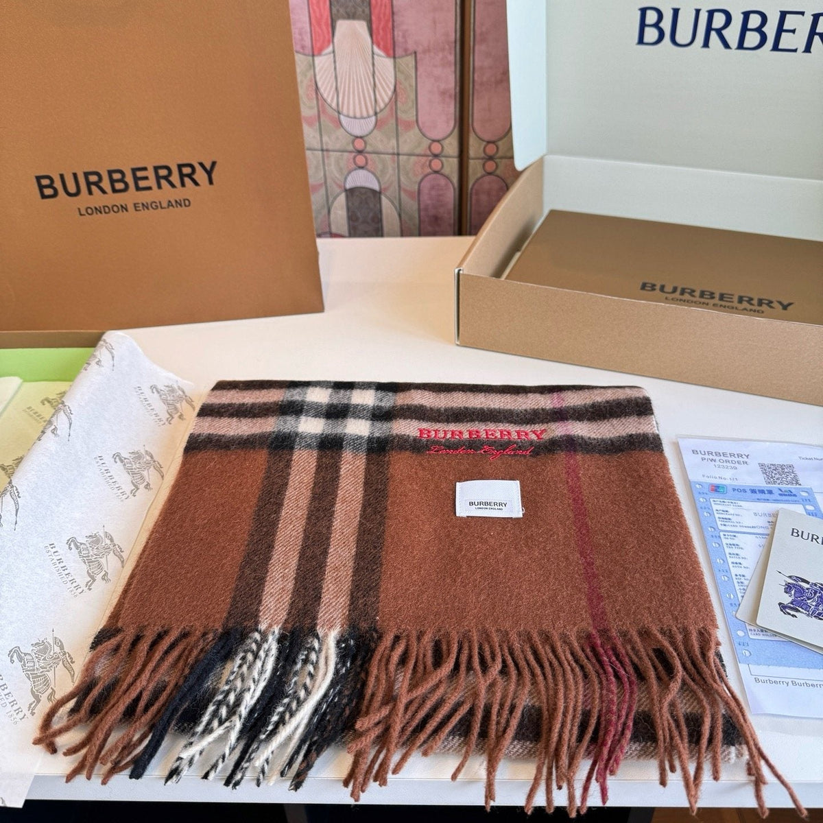 Burberry Fringed Plaid Scarf — front