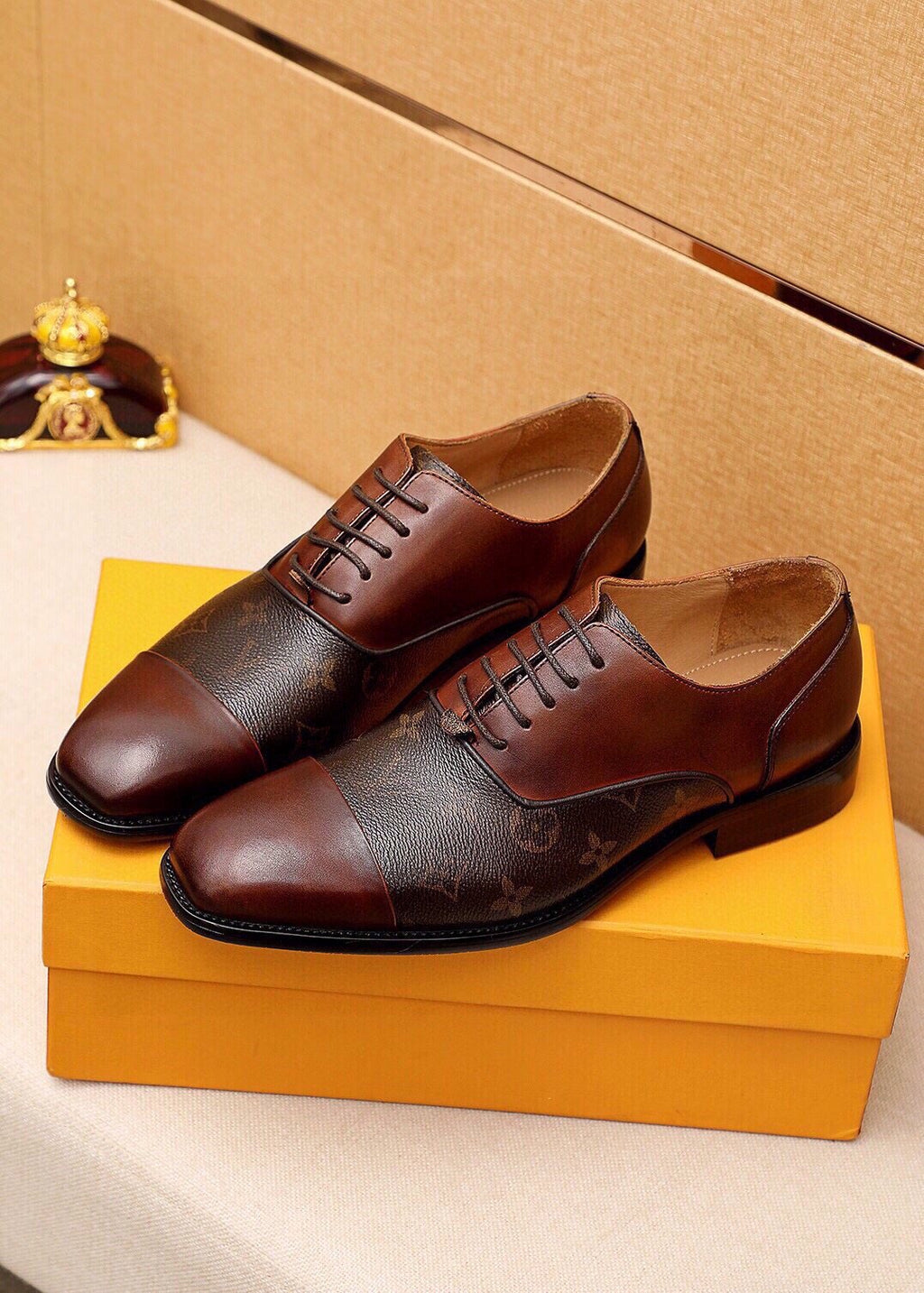 Louis Vuitton Patterned Panel Lace-Up Dress Shoes — front