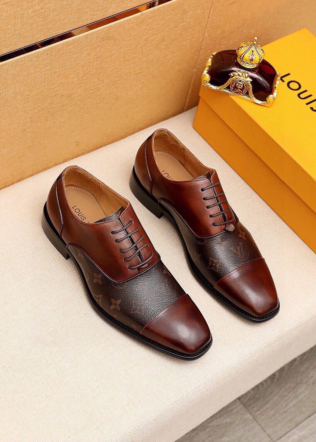 Louis Vuitton Patterned Panel Lace-Up Dress Shoes — front