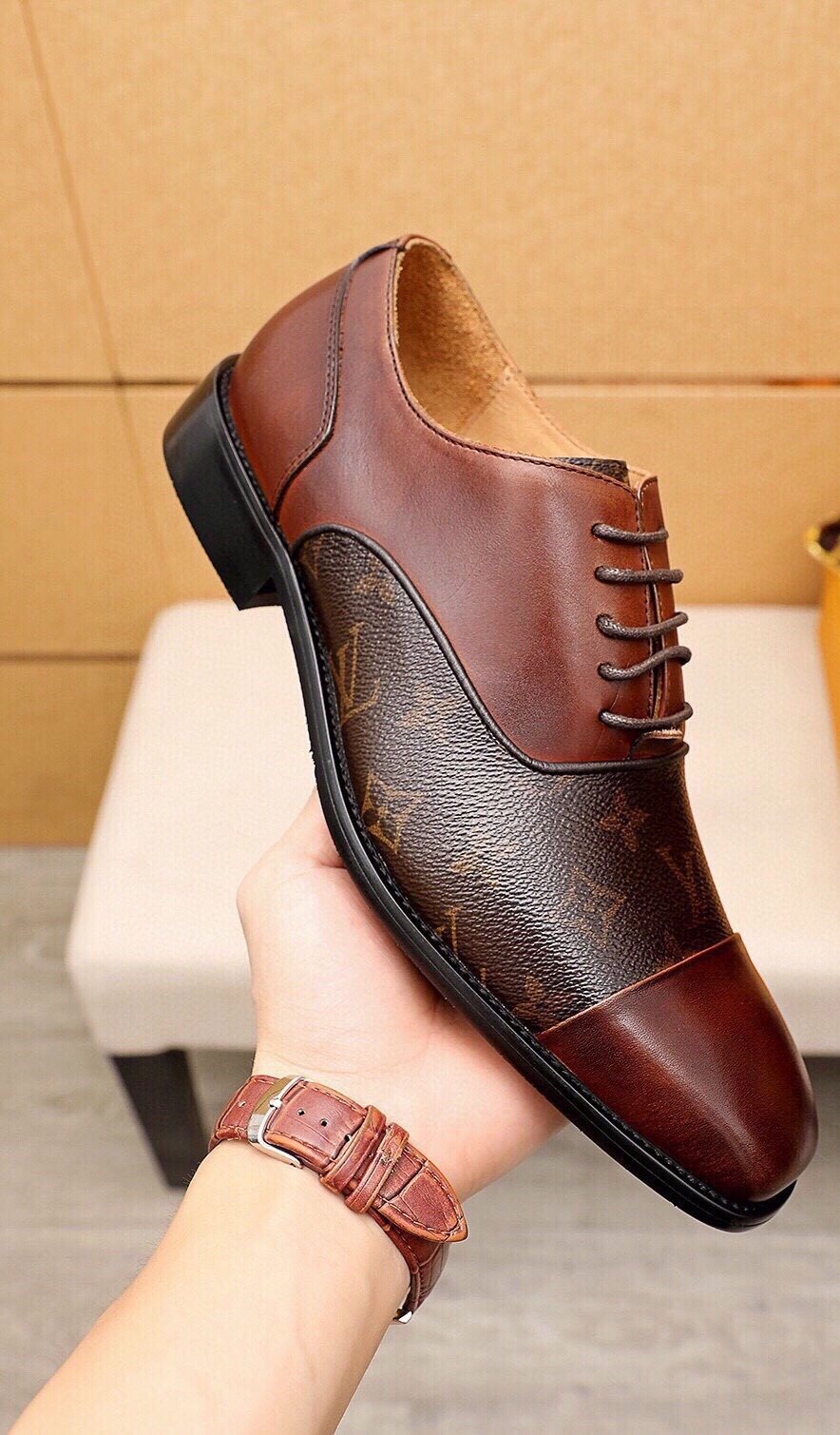 Louis Vuitton Patterned Panel Lace-Up Dress Shoes — hero