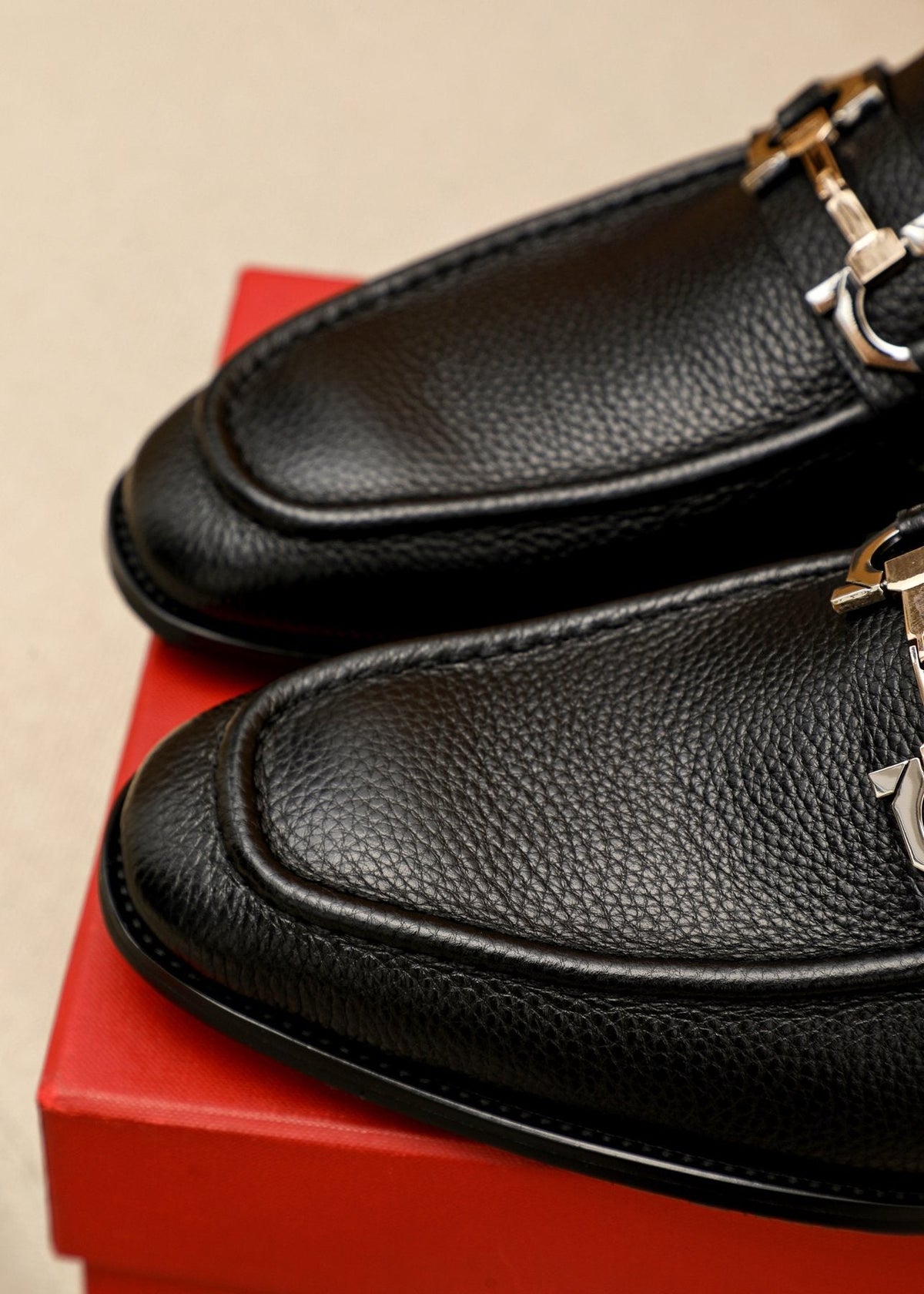 Black Pebble-Textured Bit Loafers — detail