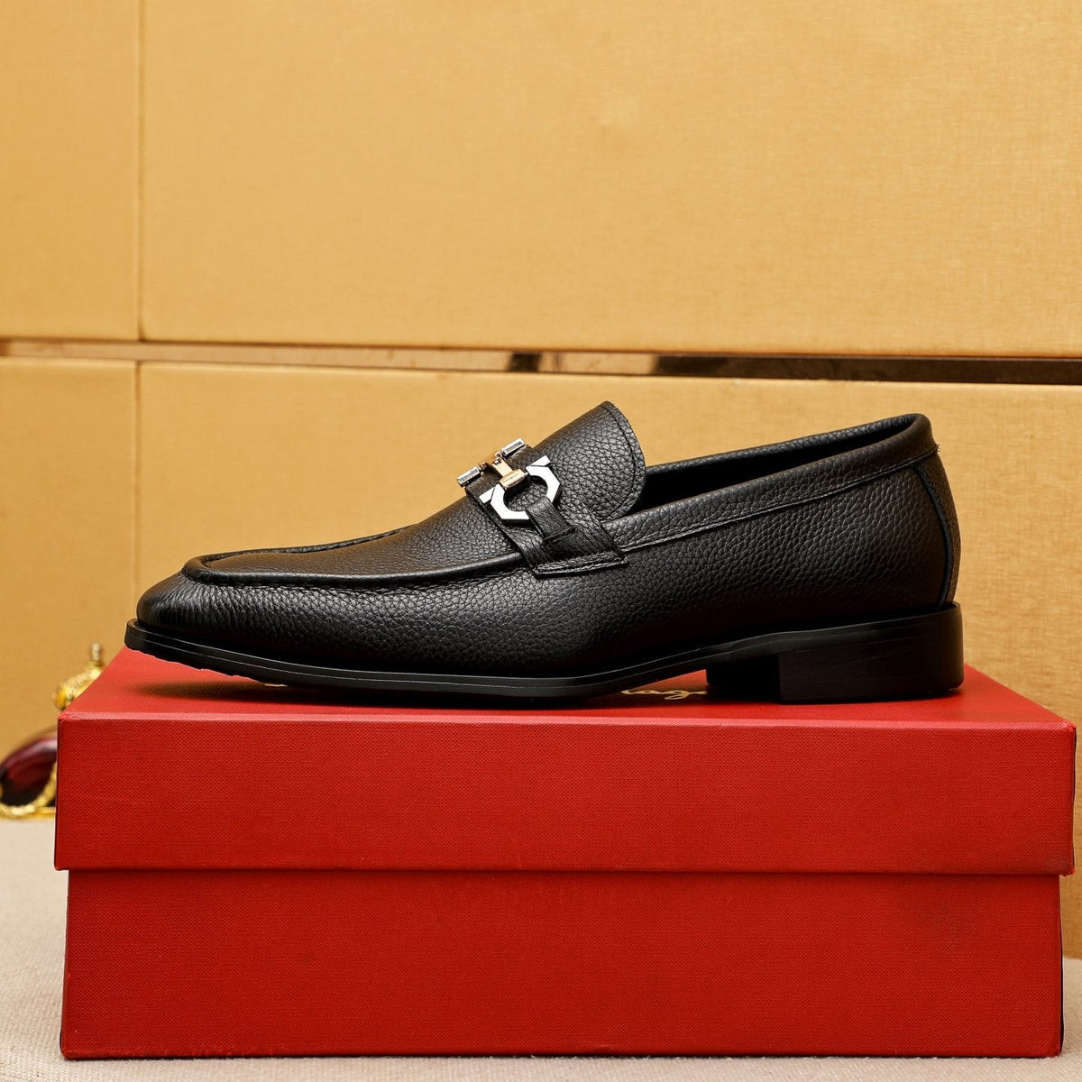 Black Pebble-Textured Bit Loafers — side