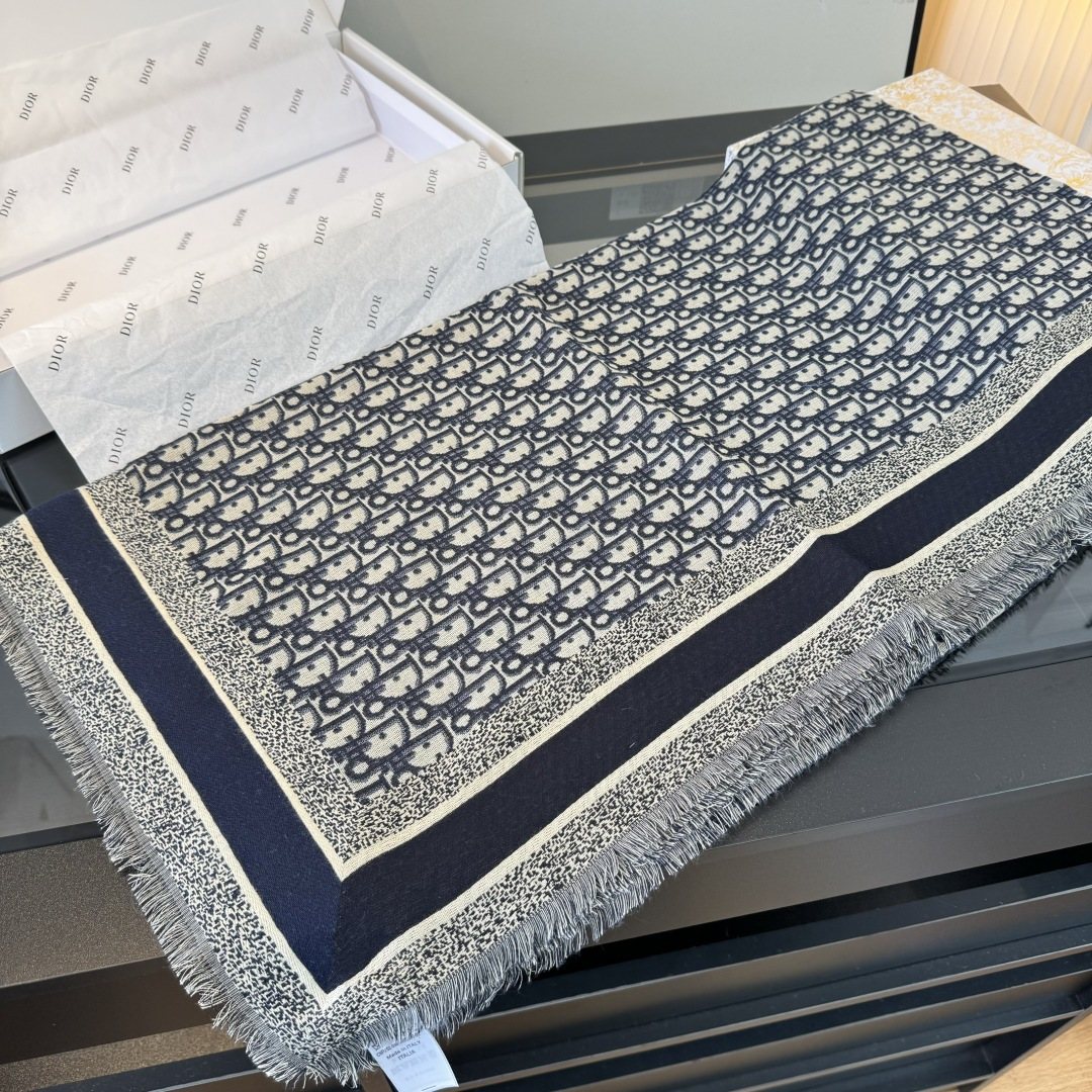 Dior Fringed Patterned Shawl — front