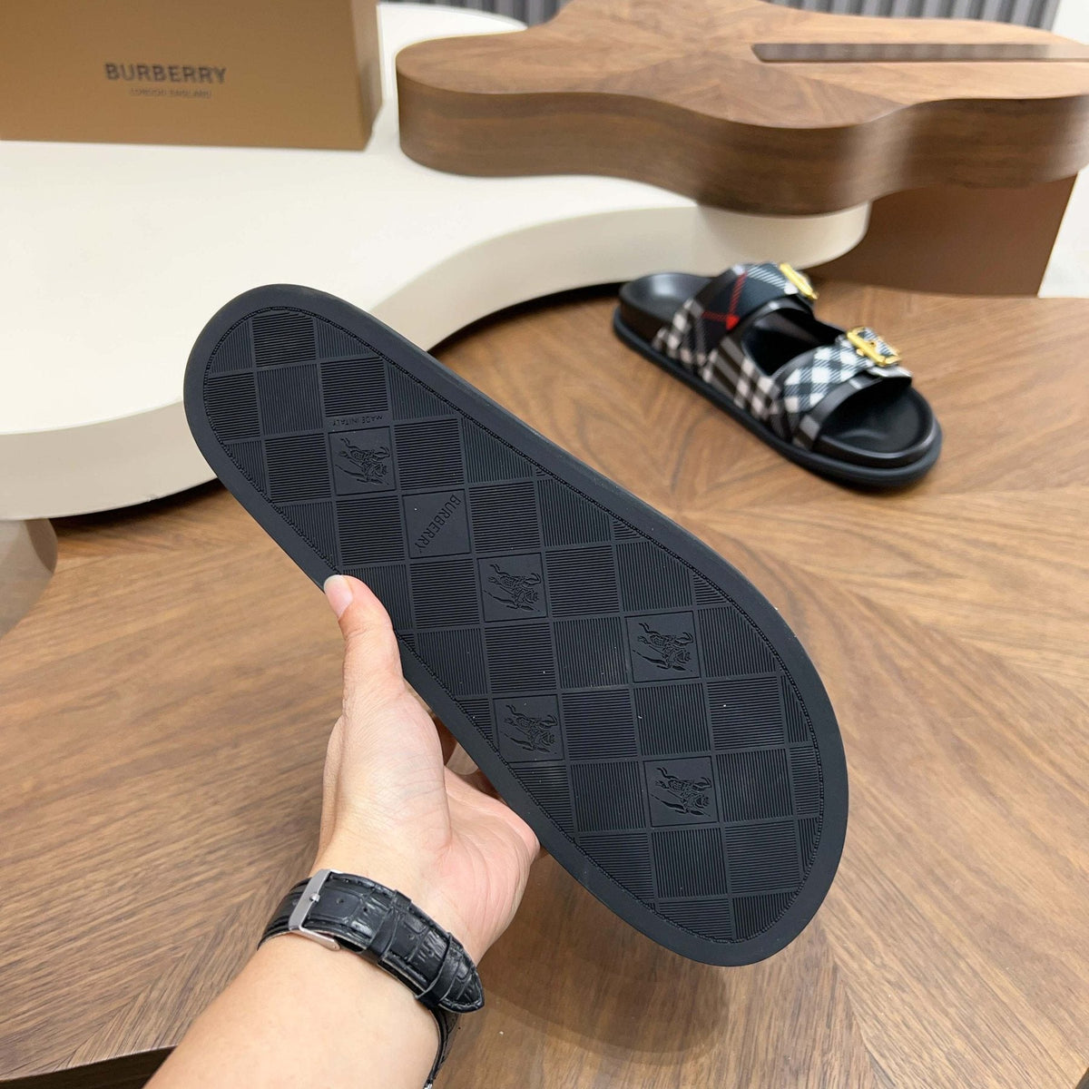 Burberry Plaid Two-Buckle Slide Sandals — back