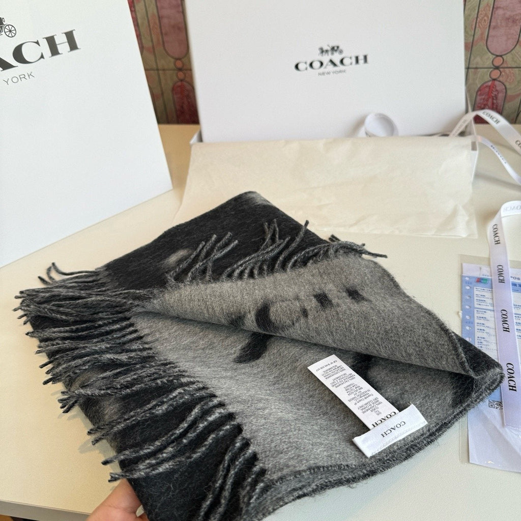Coach Reversible Fringed Logo Scarf — detail