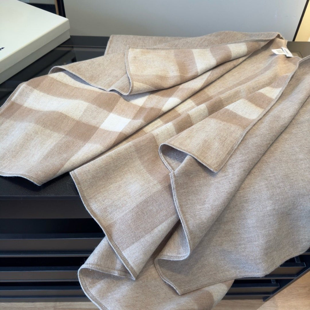 Burberry Reversible Plaid Cape Shawl — detail