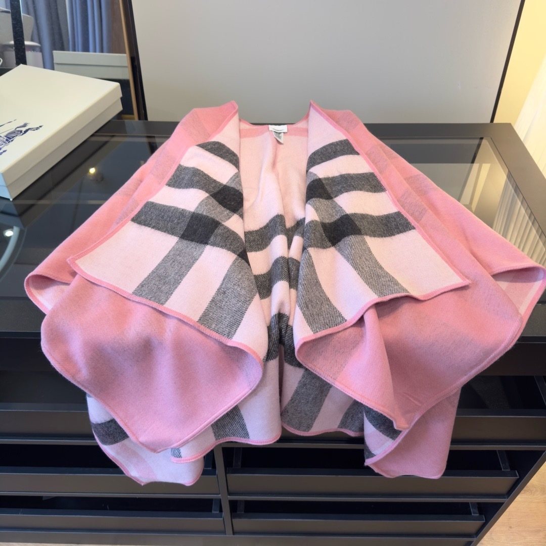 Burberry Reversible Plaid Cape Shawl — front