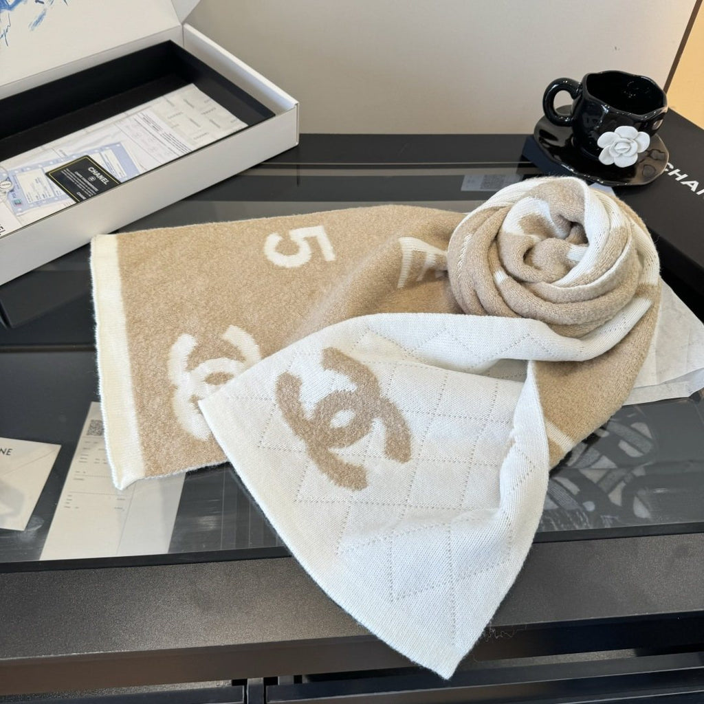 Chanel Knit Scarf with Ivory Motifs — front