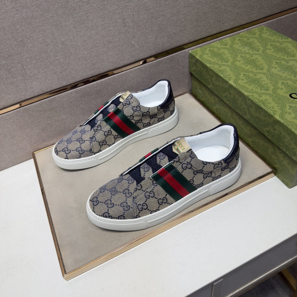 Gucci Men’s Monogram Web Slip-On Shoes — side
