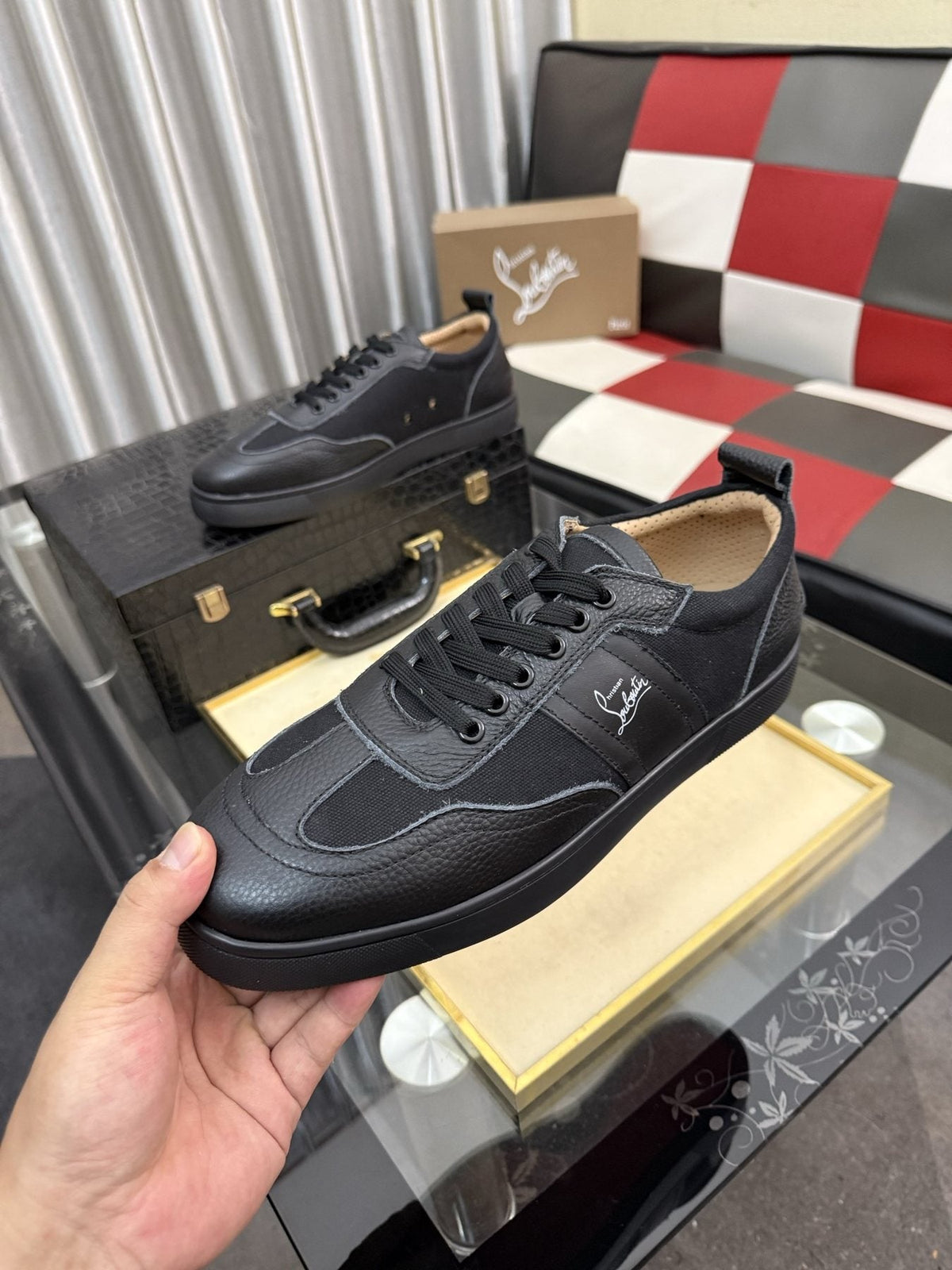 Christian Louboutin Script-Accent Low-Top Sneakers — side