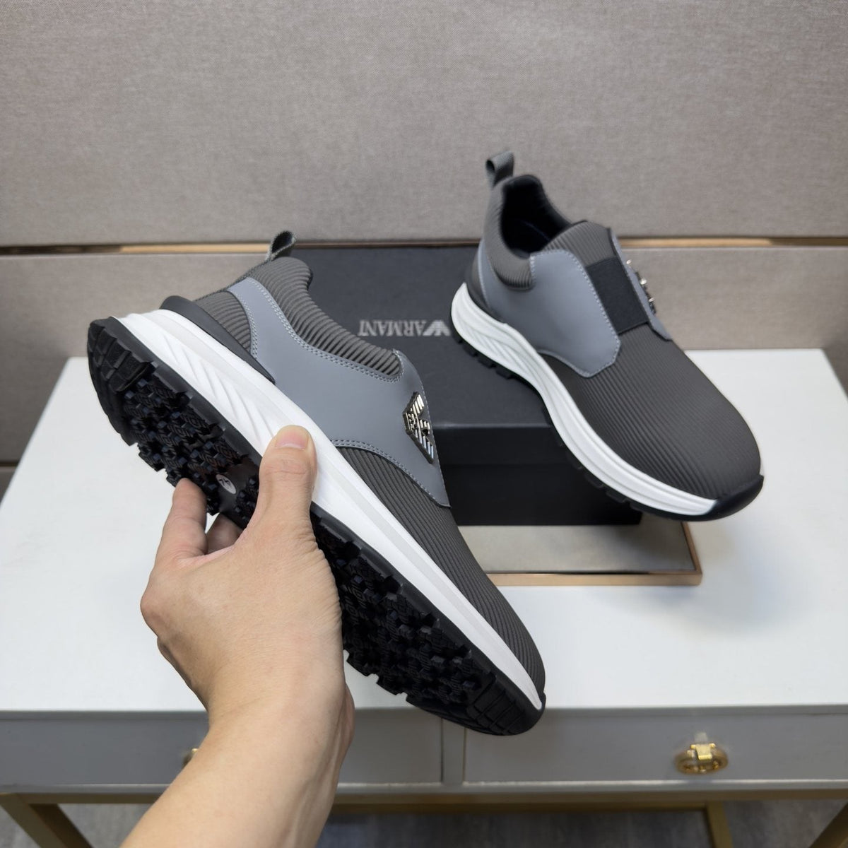 Armani Black Slip-On Sneakers — detail