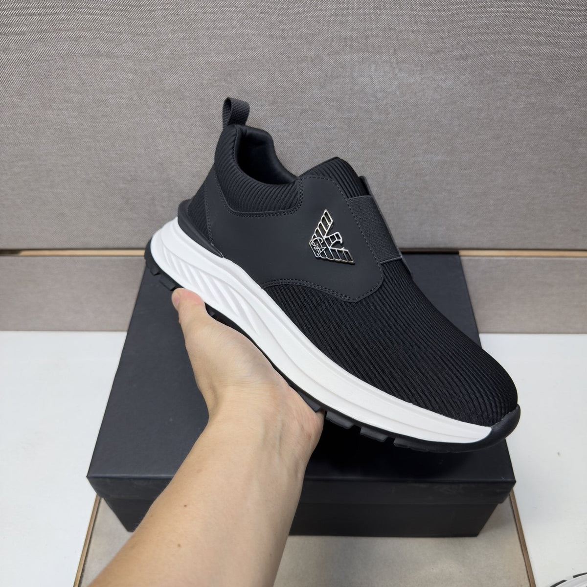 Armani Black Slip-On Sneakers — detail