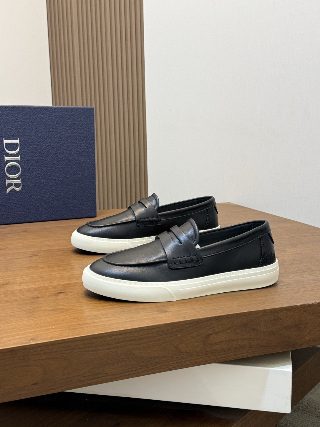 Dior Leather Strap Slip-On Shoes — front